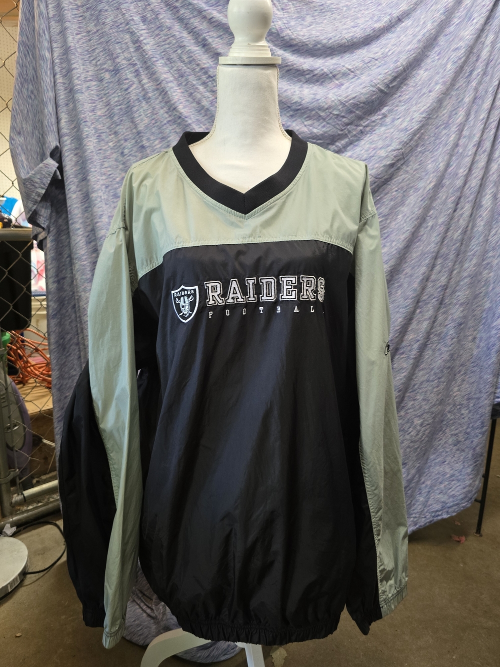 Y2K Vintage Oakland Raiders Football Black and Sage Reebok Windbreaker Pullover